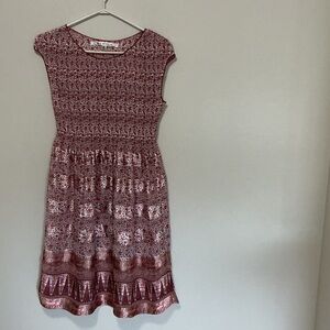 Max Studio Red and Cream Smocked Floral dress